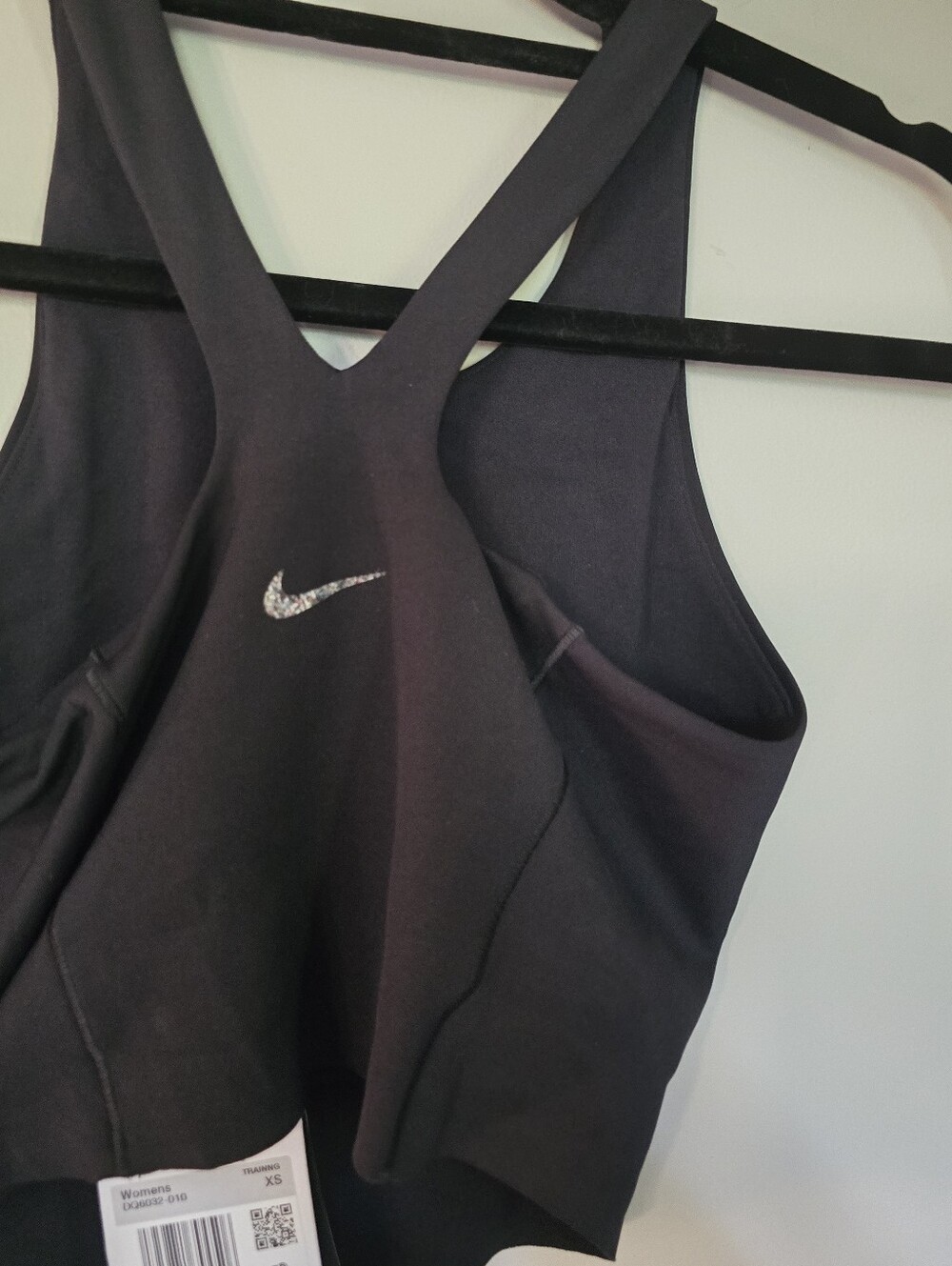 NWT Nike YOGA DRI-FIT Black Racerback Sports Bra with Reflective Swoosh